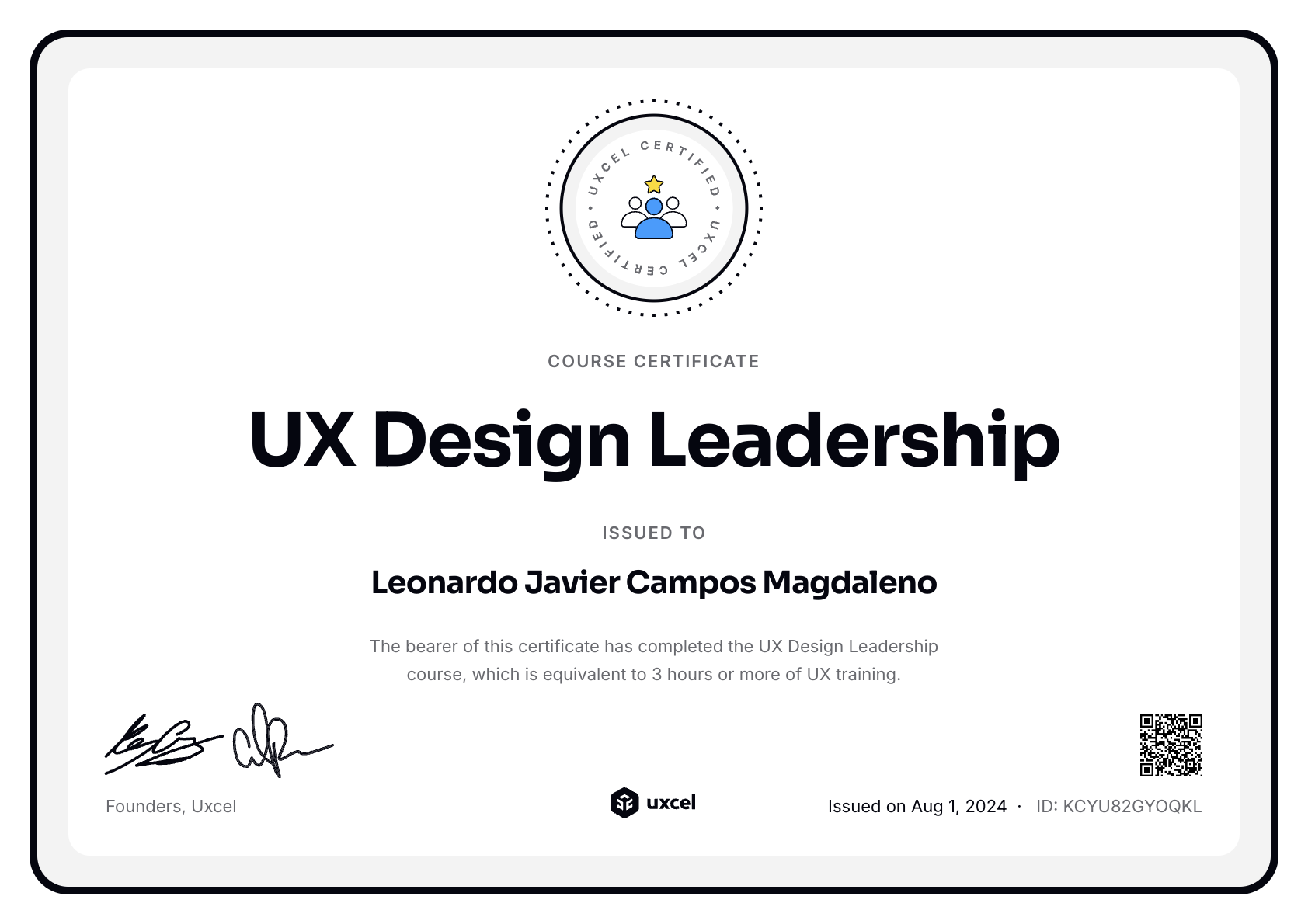 Leonardo Javier Campos Magdaleno's certificate